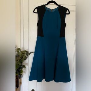 Nine West Teal and Black Midi Cocktail Dress, Sz 2